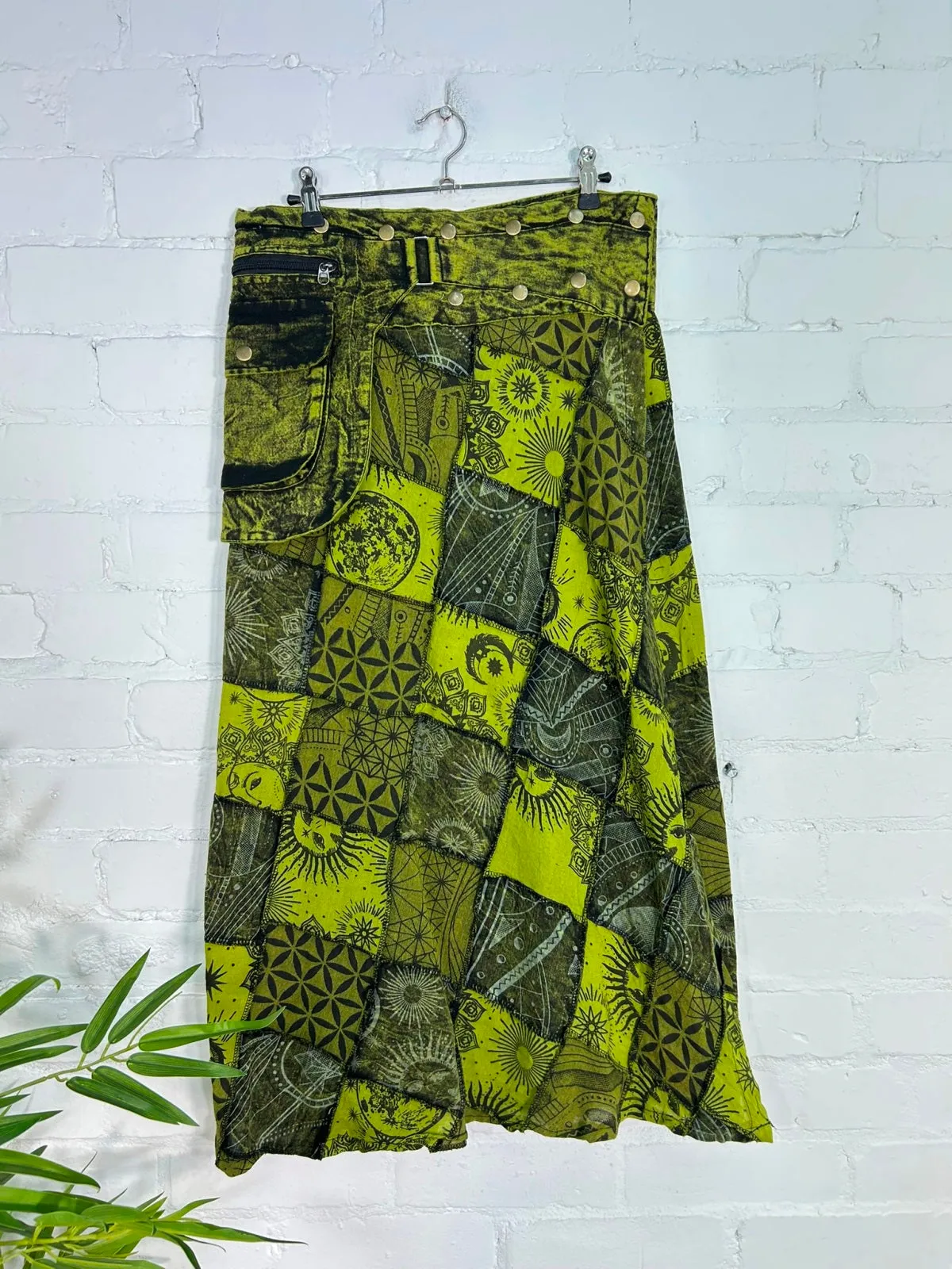 Patch & Screen Print Long Popper Skirt