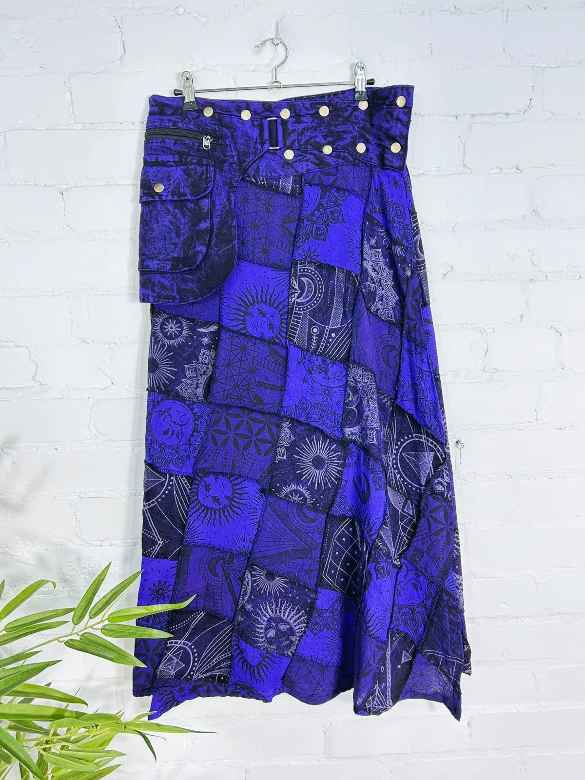 Patch & Screen Print Long Popper Skirt