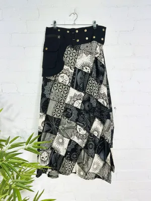 Patch & Screen Print Long Popper Skirt