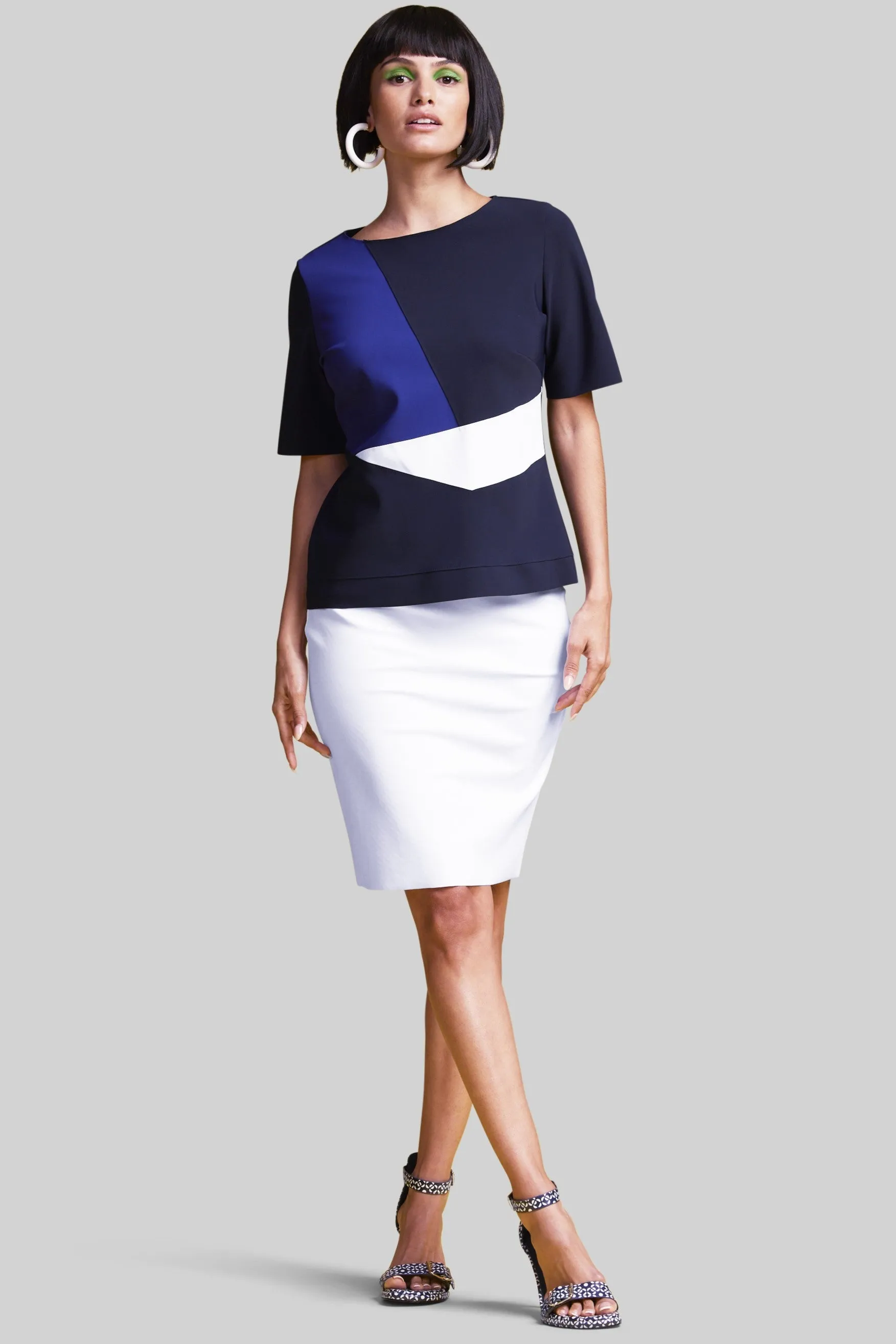 PAULA RYAN ESSENTIALS Short Stretch Pencil Skirt - Bonded Microjersey - White