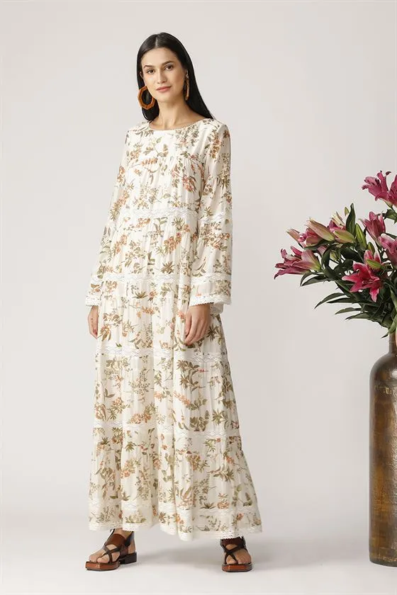 Payal Pratap   II   Morning Glory Alpine Printed Dress Ecru