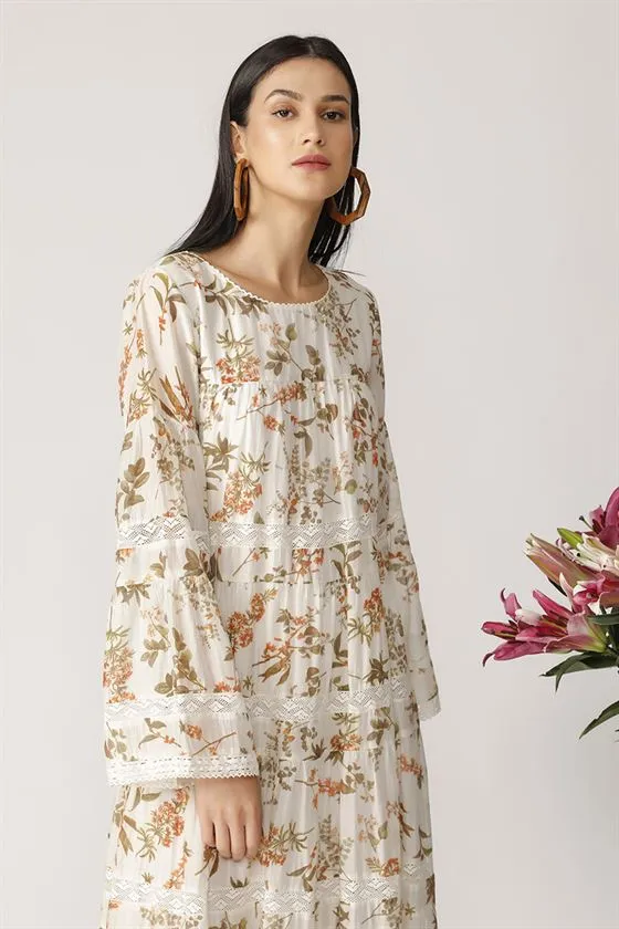 Payal Pratap   II   Morning Glory Alpine Printed Dress Ecru