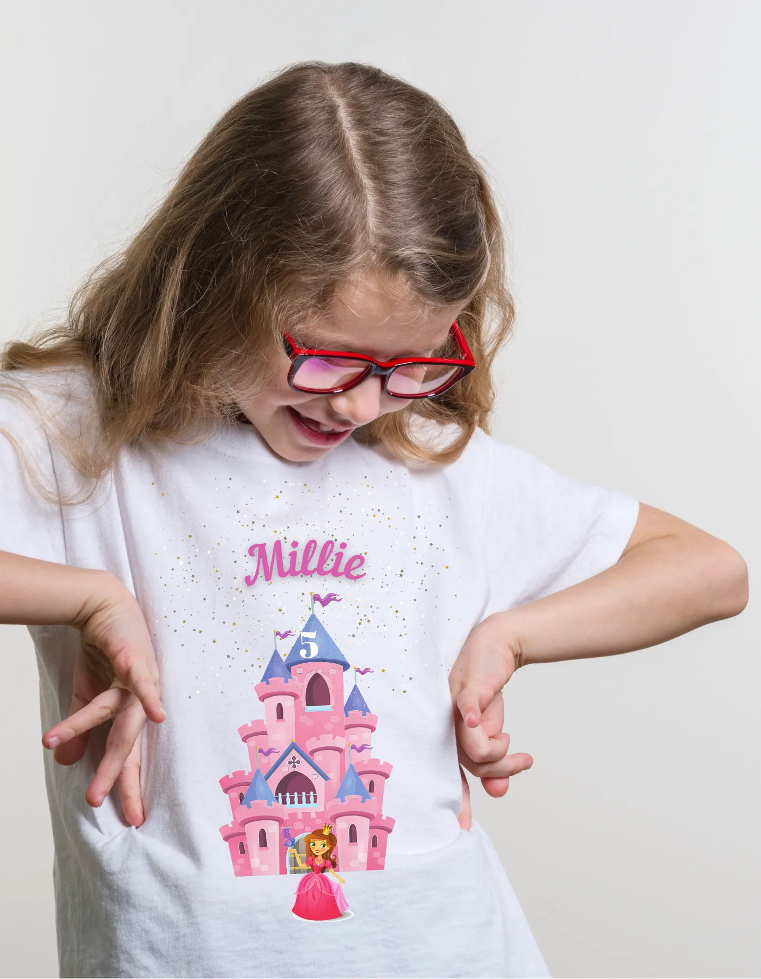 Personalised Princess Fairy-tale Castle Girls Birthday T-shirt