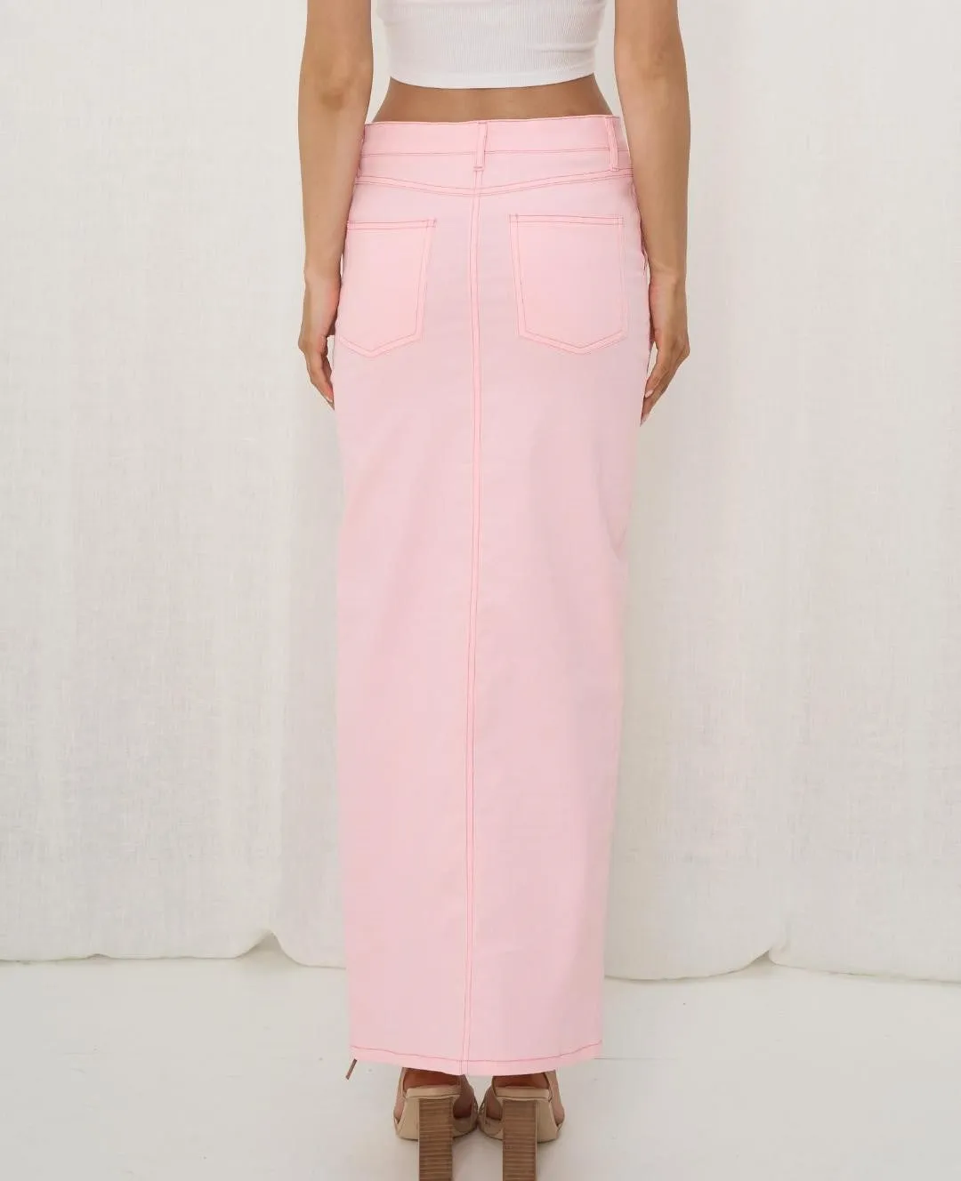 PINK DENIM LOOK MAXI SKIRT
