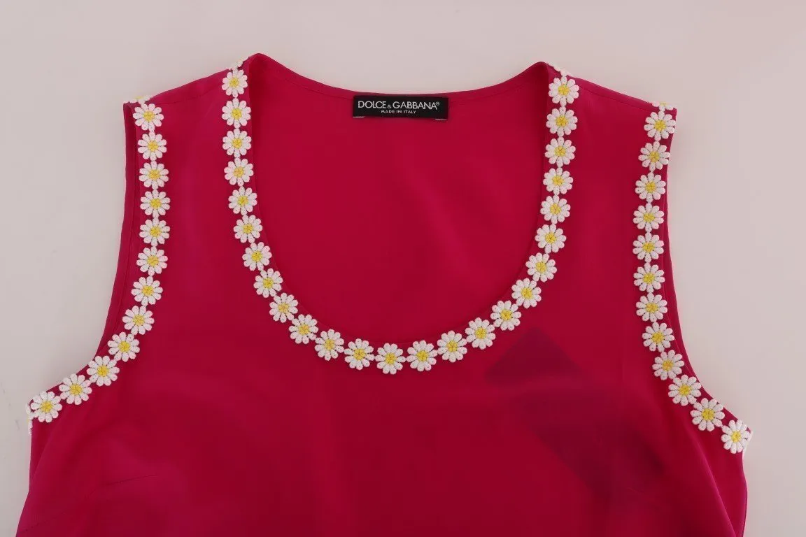 Pink Silk Floral Daisy Top Blouse