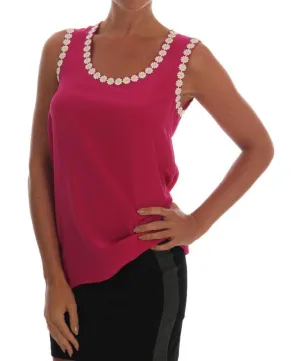 Pink Silk Floral Daisy Top Blouse