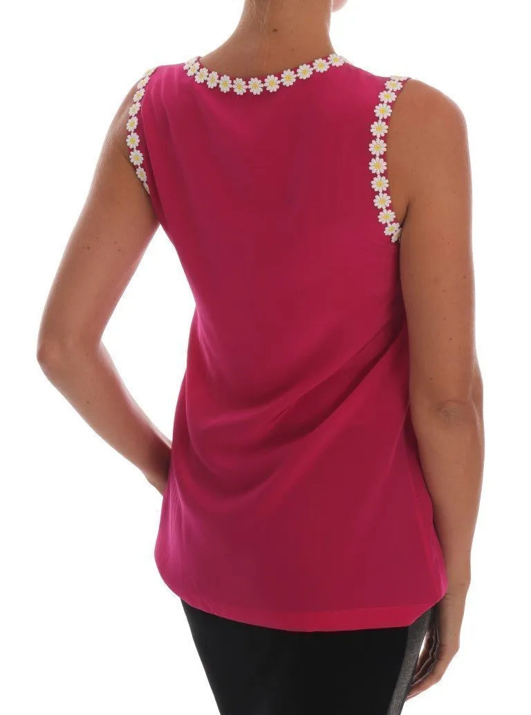 Pink Silk Floral Daisy Top Blouse