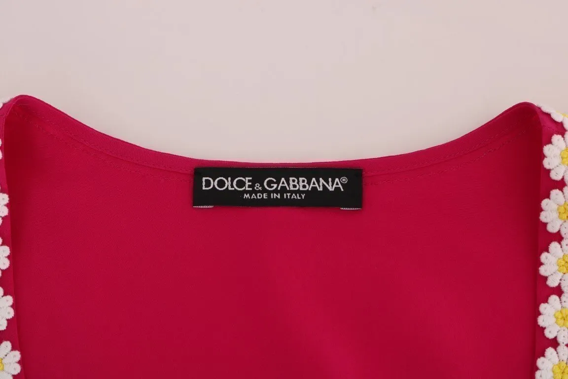 Pink Silk Floral Daisy Top Blouse