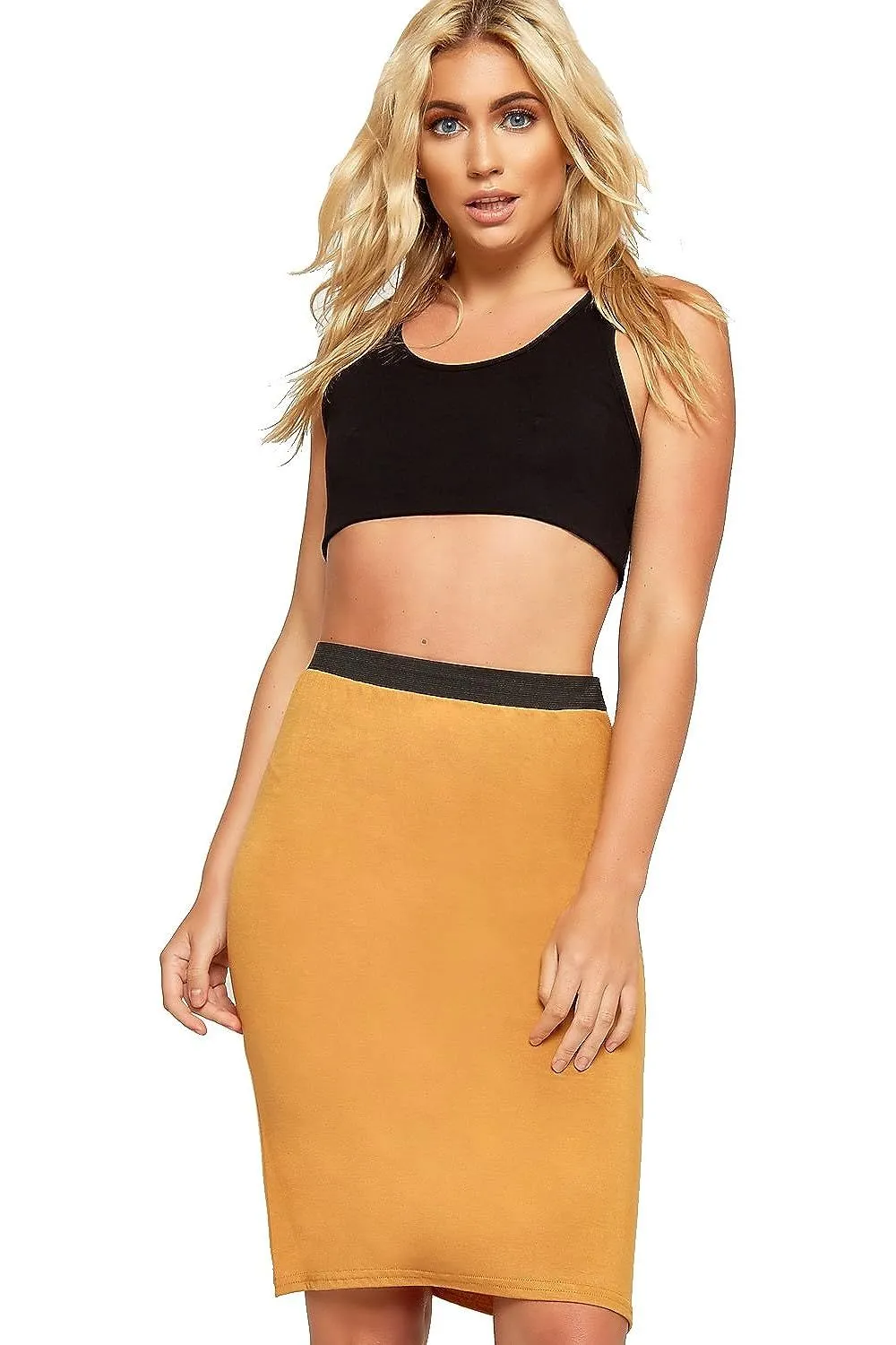 Plain Stretch Pencil Midi Skirt
