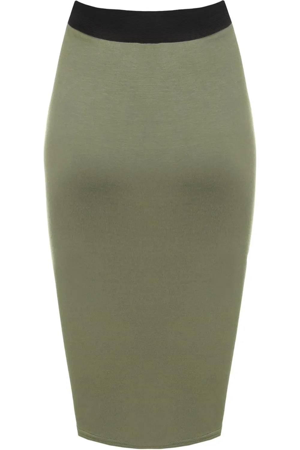 Plain Stretch Pencil Midi Skirt