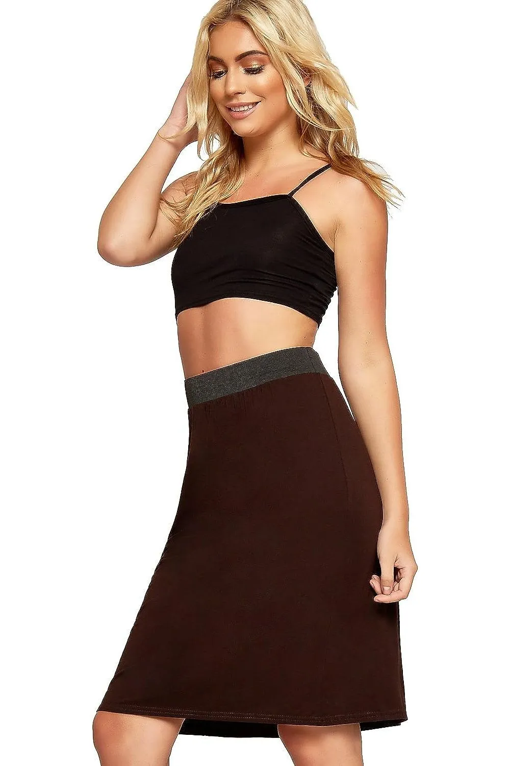 Plain Stretch Pencil Midi Skirt