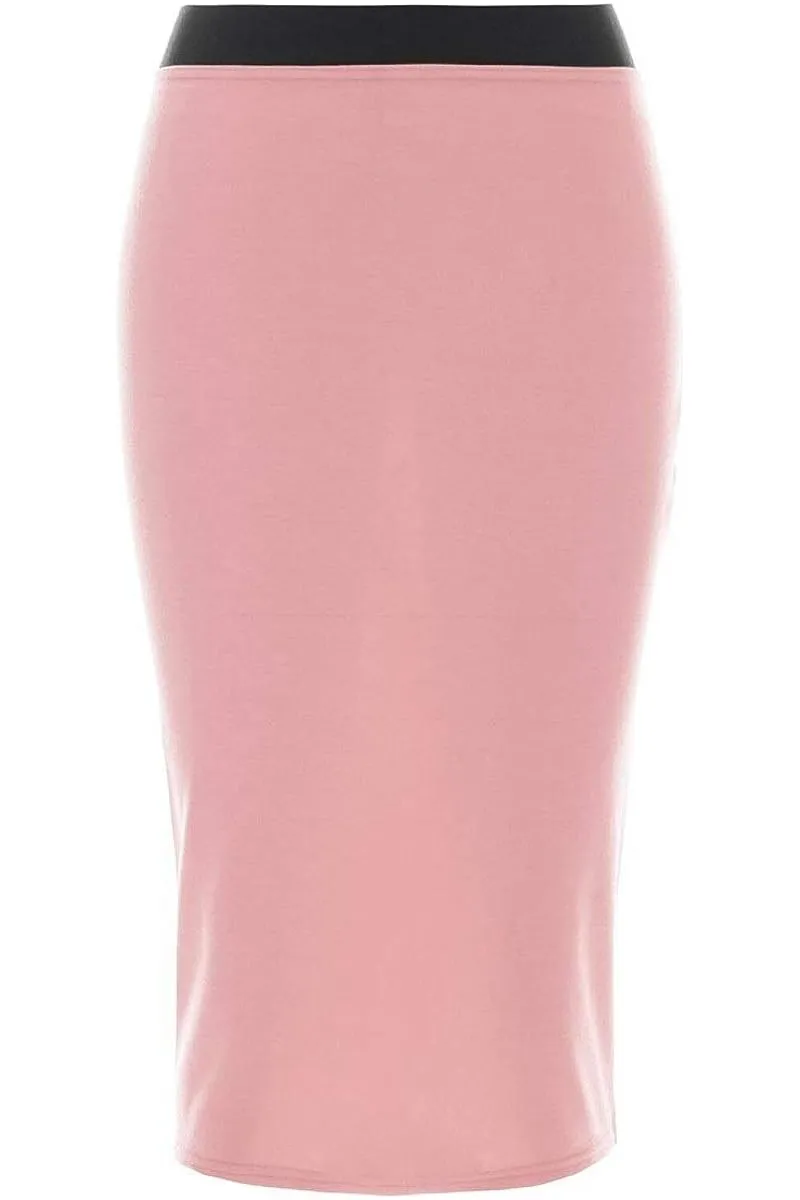 Plain Stretch Pencil Midi Skirt