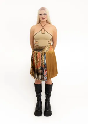 Pleated baroque print silk skirt