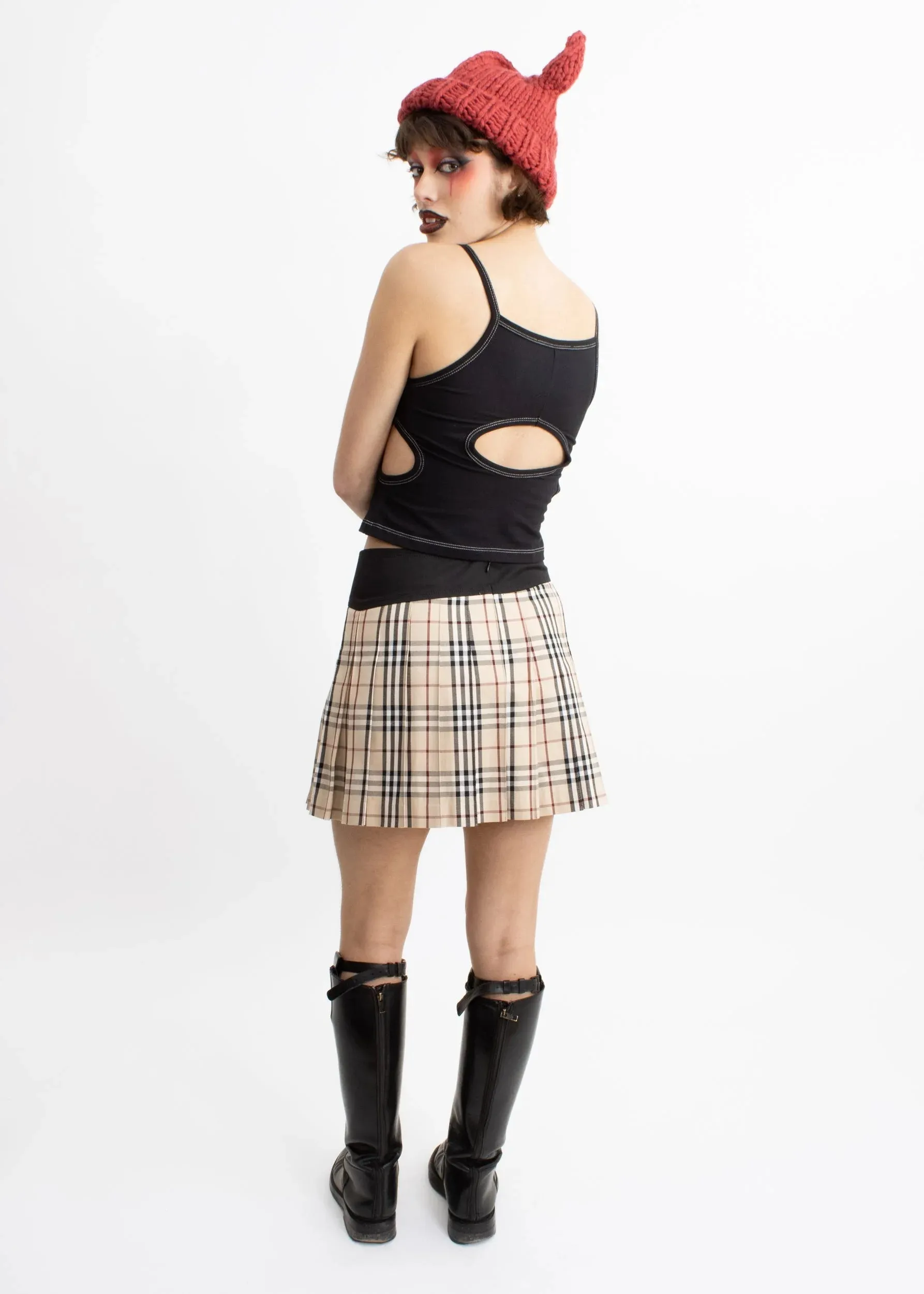Pleated classic beige novacheck mini skirt