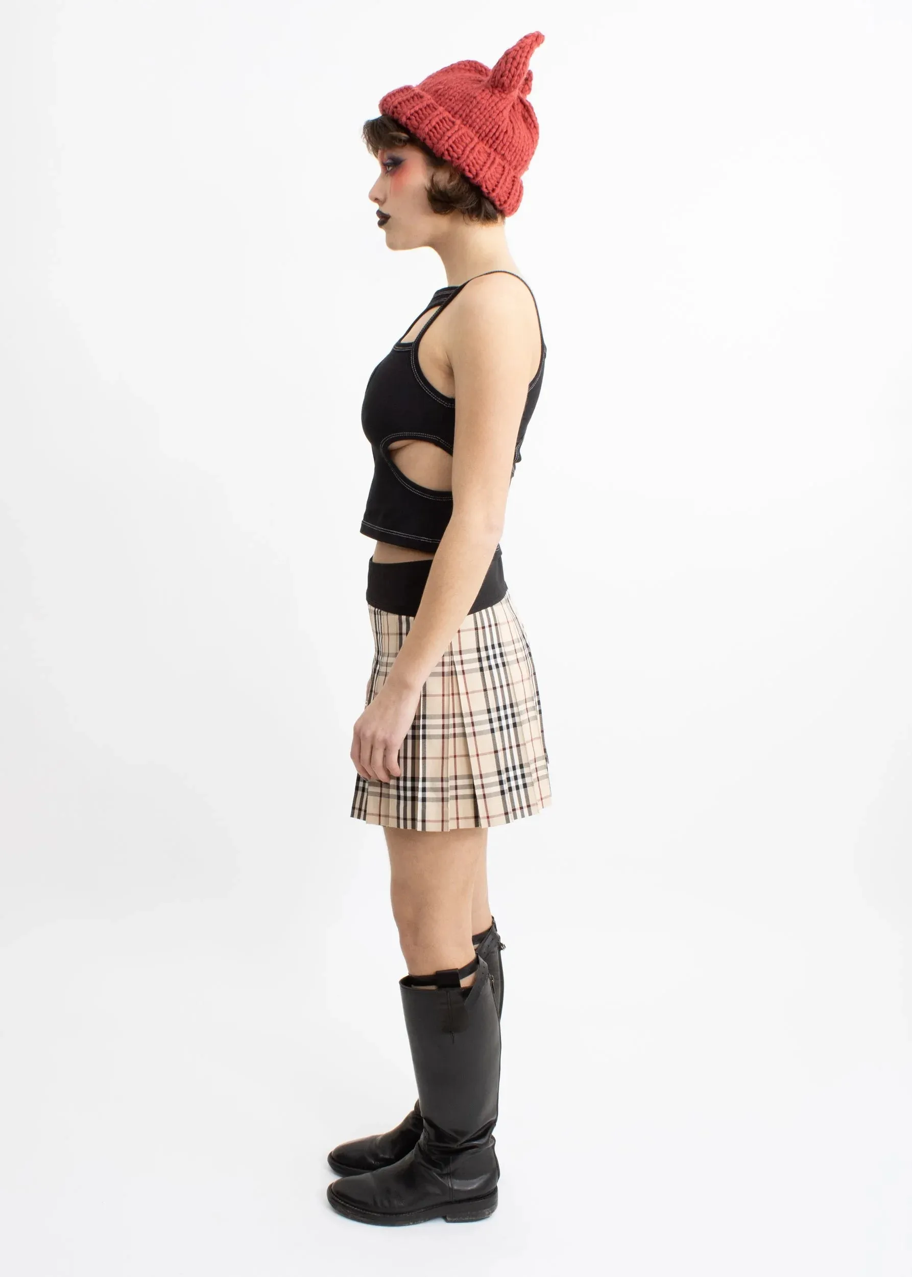 Pleated classic beige novacheck mini skirt