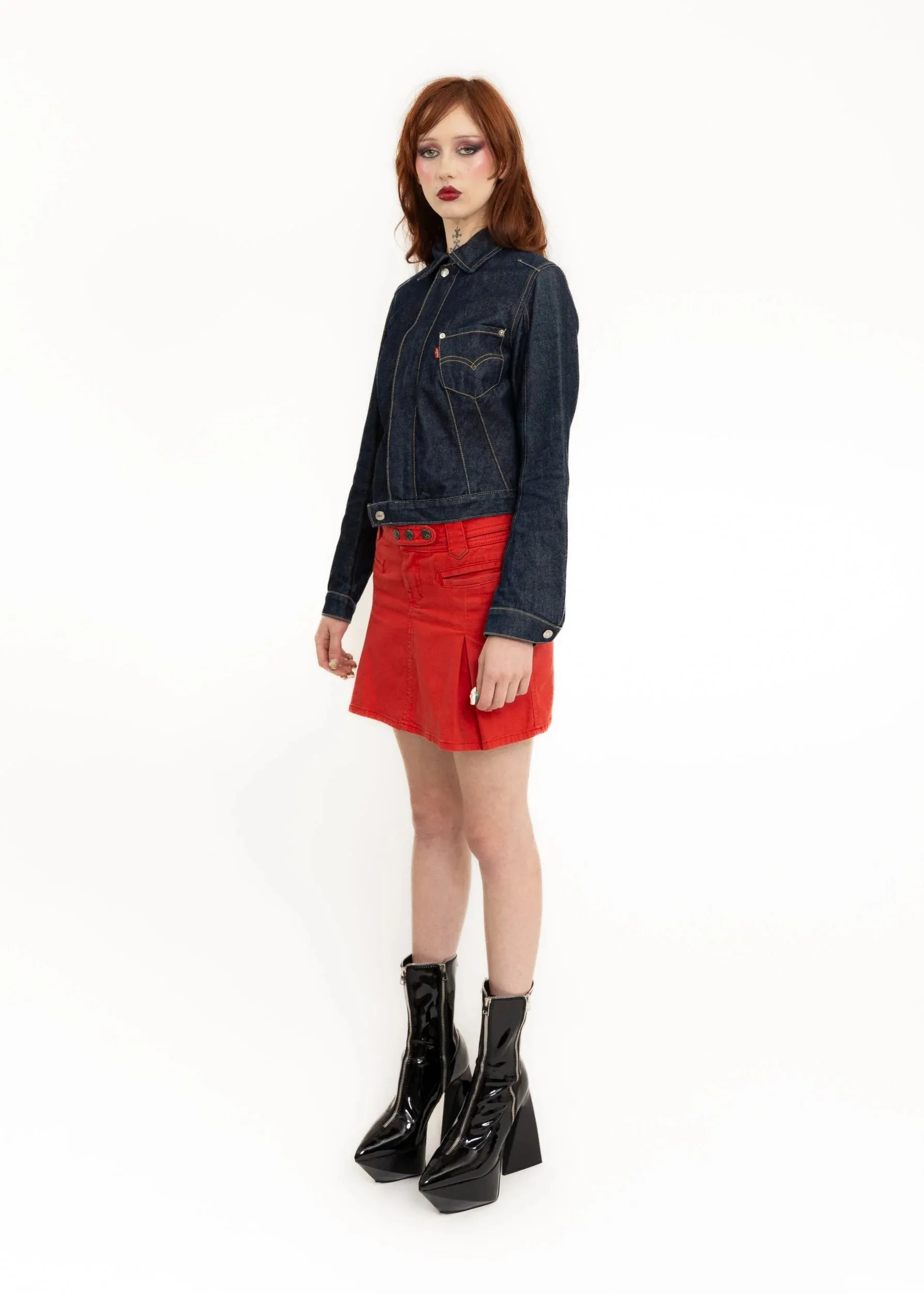 Pleated denim mini skirt