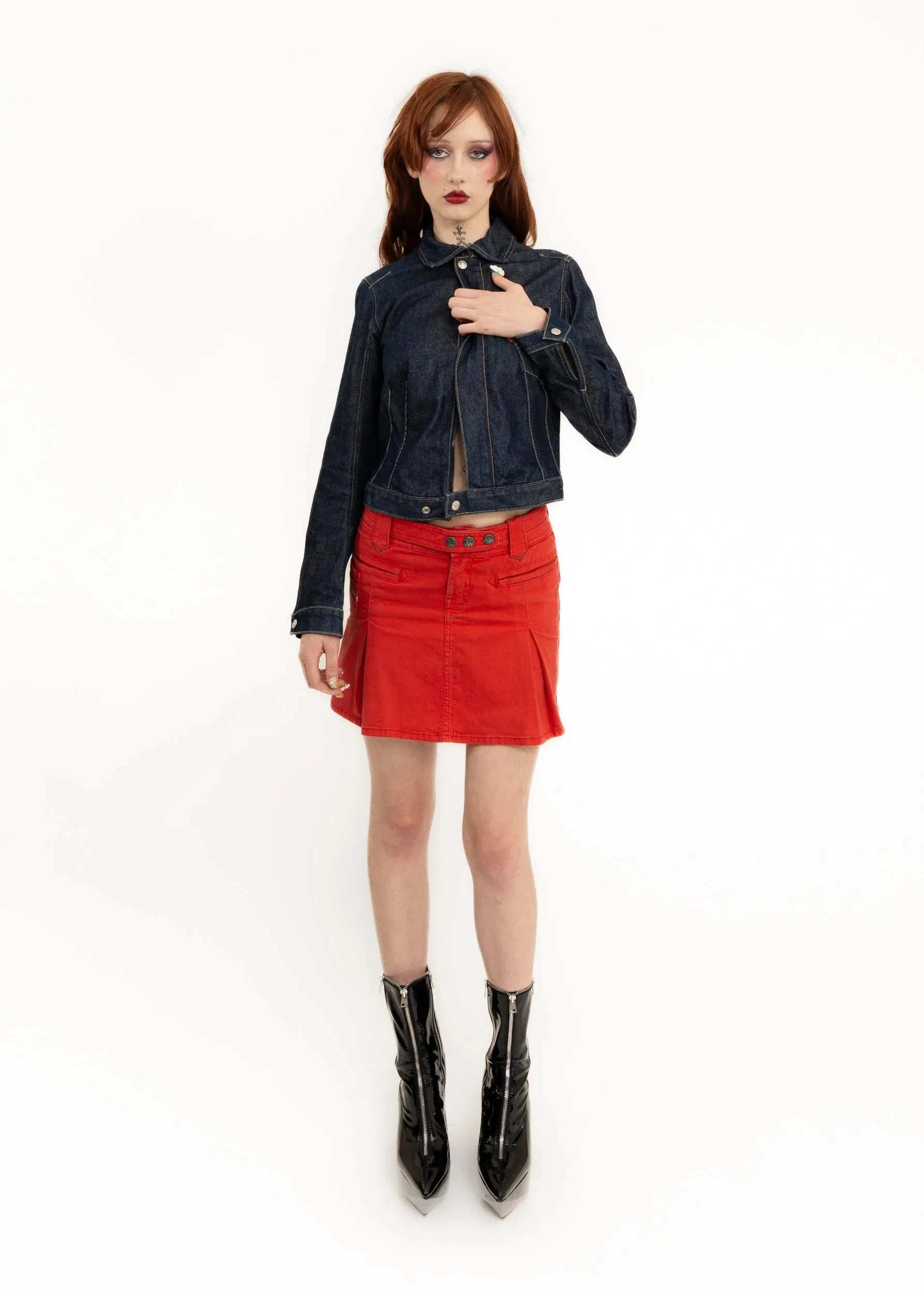 Pleated denim mini skirt