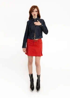Pleated denim mini skirt
