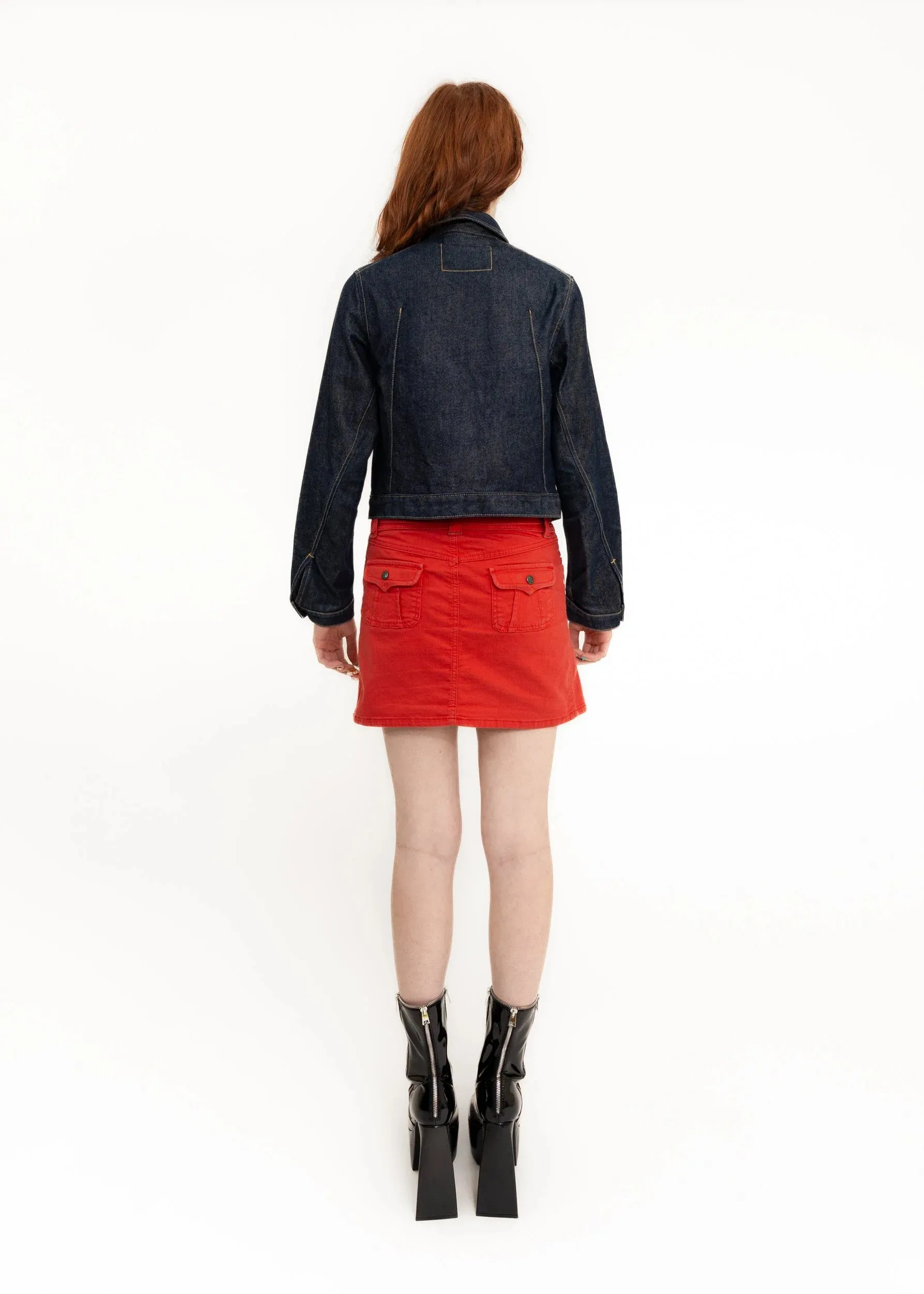 Pleated denim mini skirt