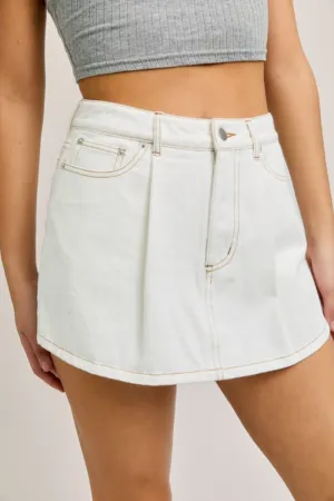 Pleated Denim Mini Skort