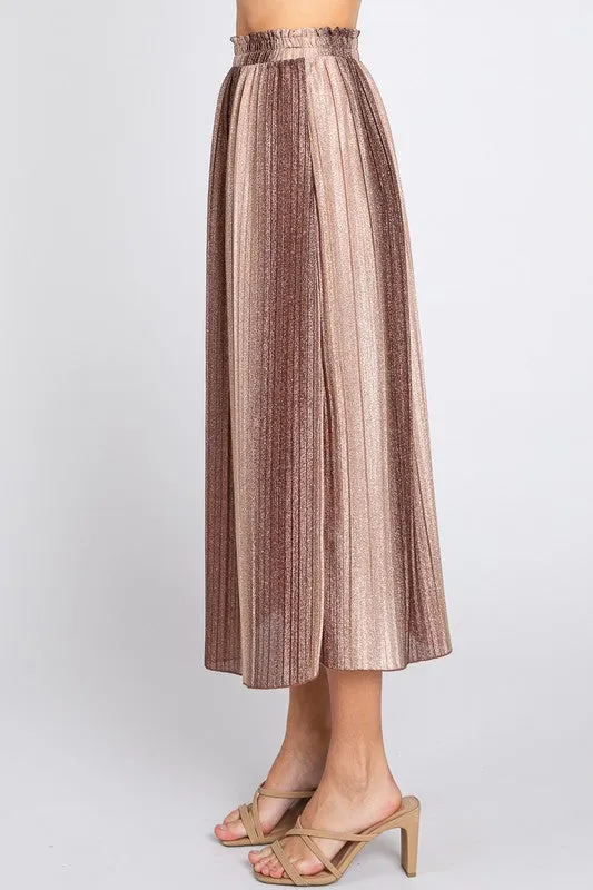Pleated Glitter Midi Skirt