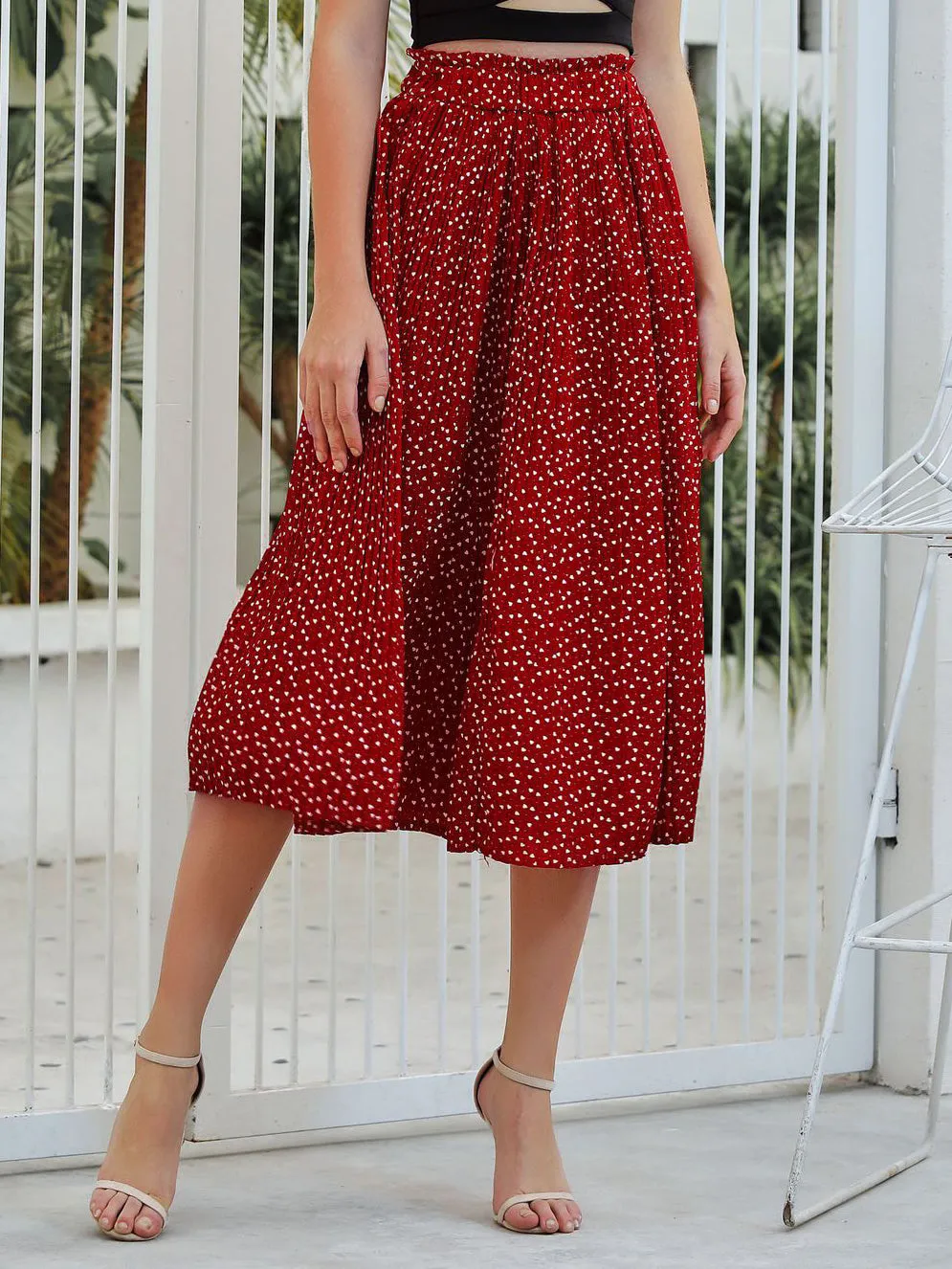 Pleated High Waist Mid-length Skirt