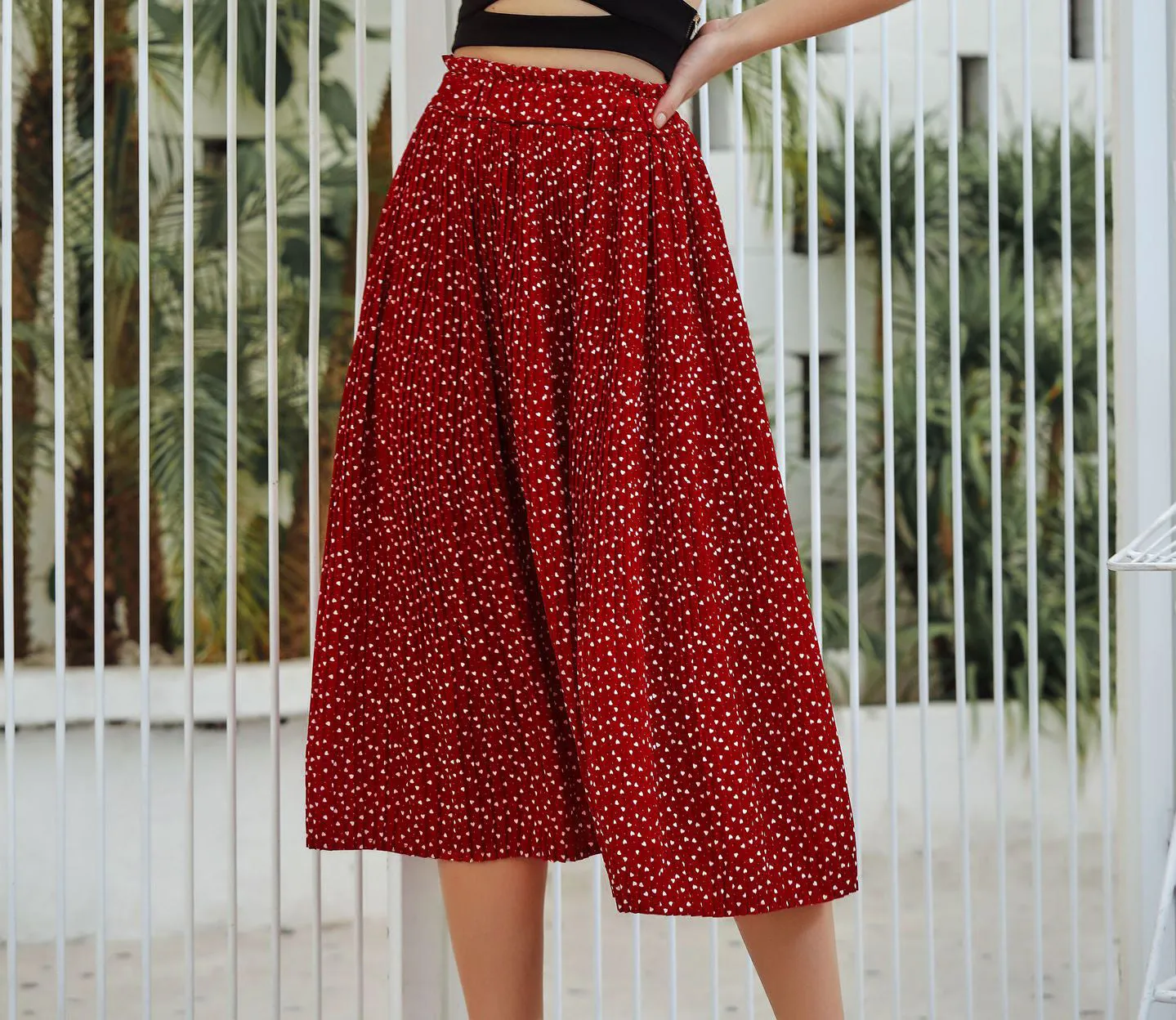 Pleated High Waist Mid-length Skirt