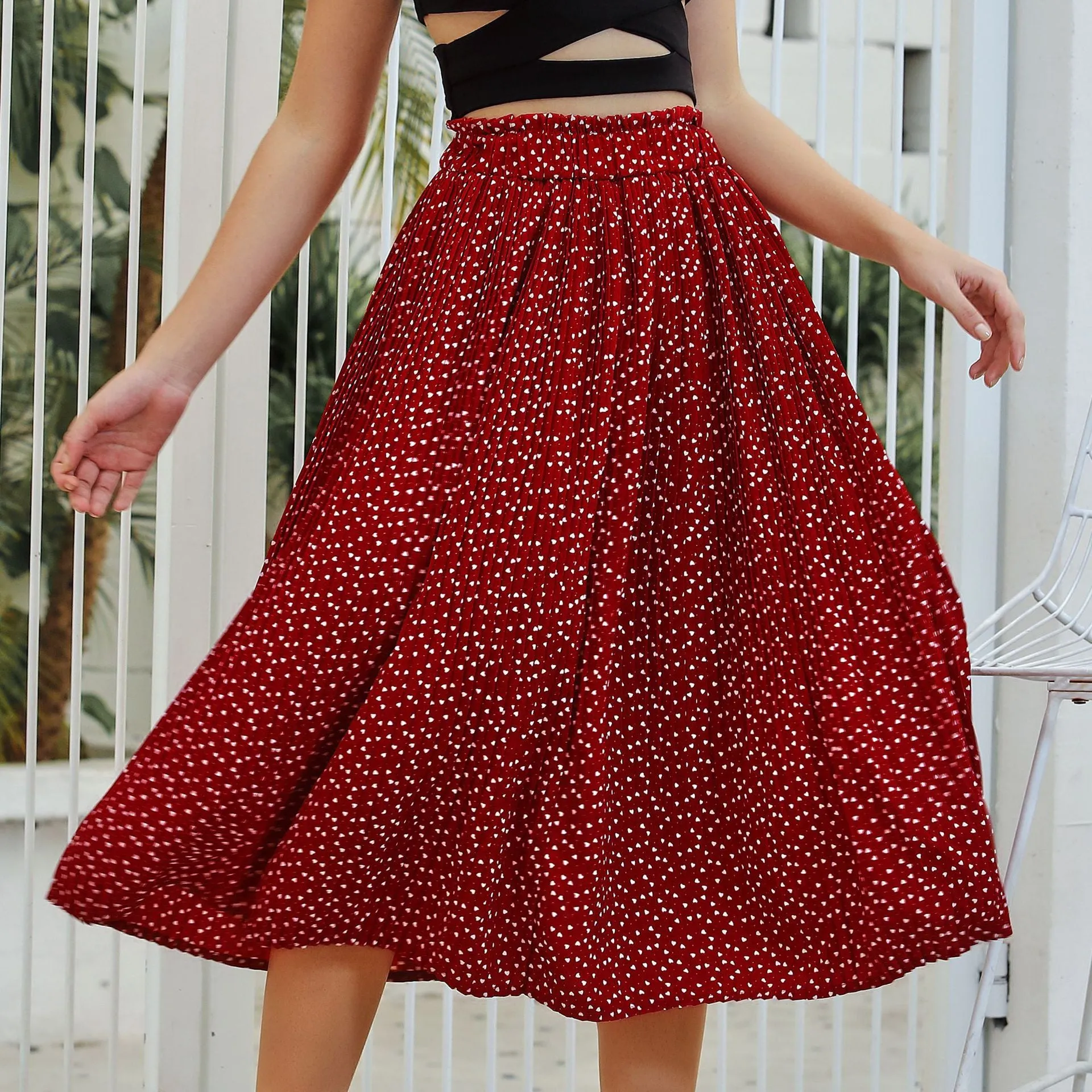 Pleated High Waist Mid-length Skirt