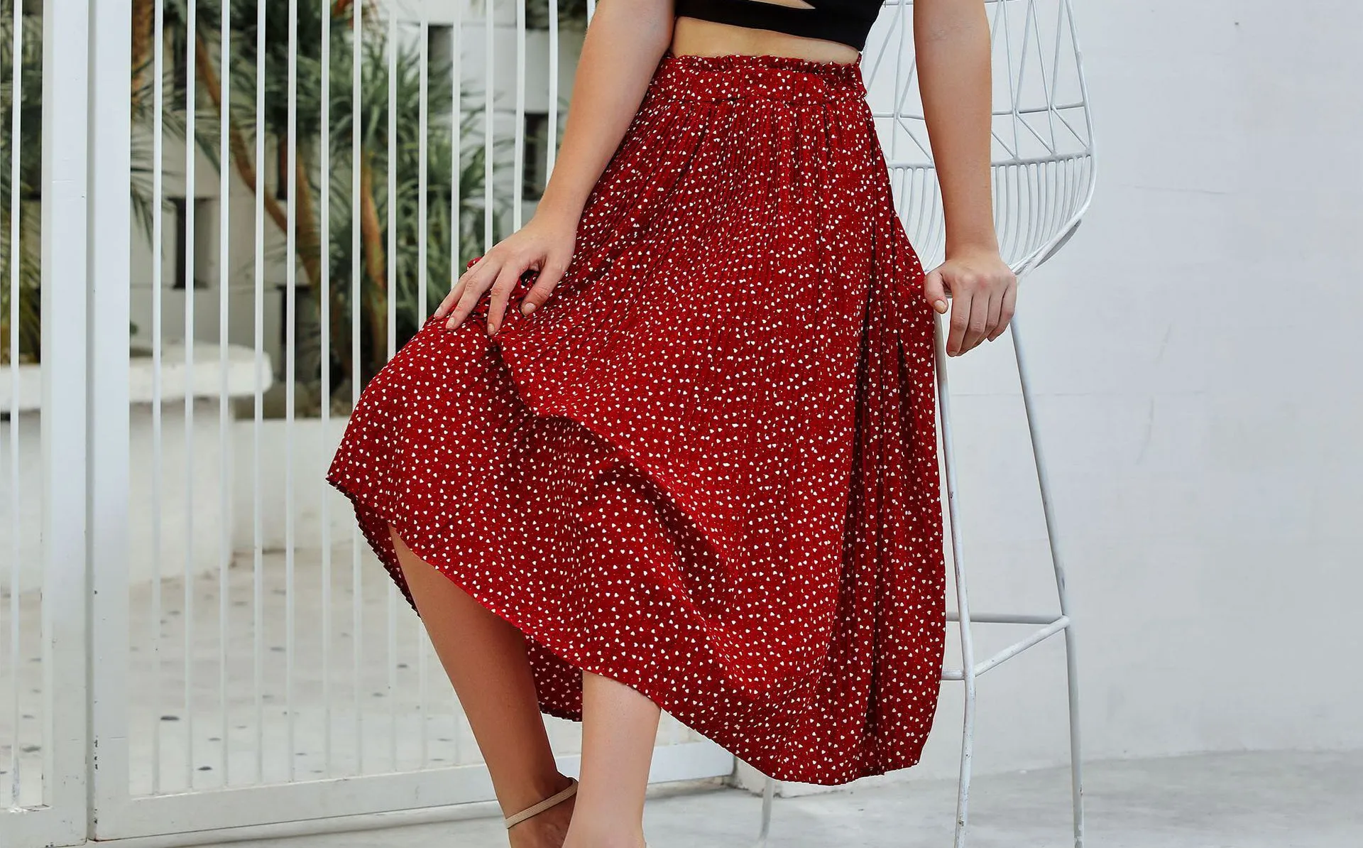 Pleated High Waist Mid-length Skirt