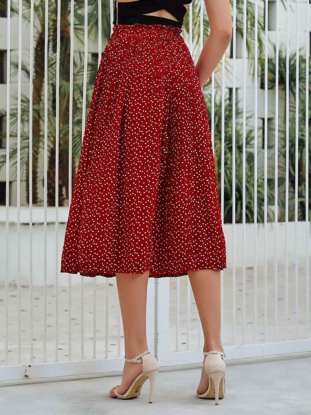 Pleated High Waist Mid-length Skirt