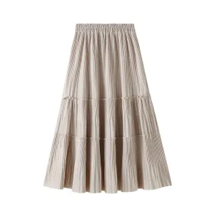 Pleated High-Waisted Knee-Length Velvet Skirt