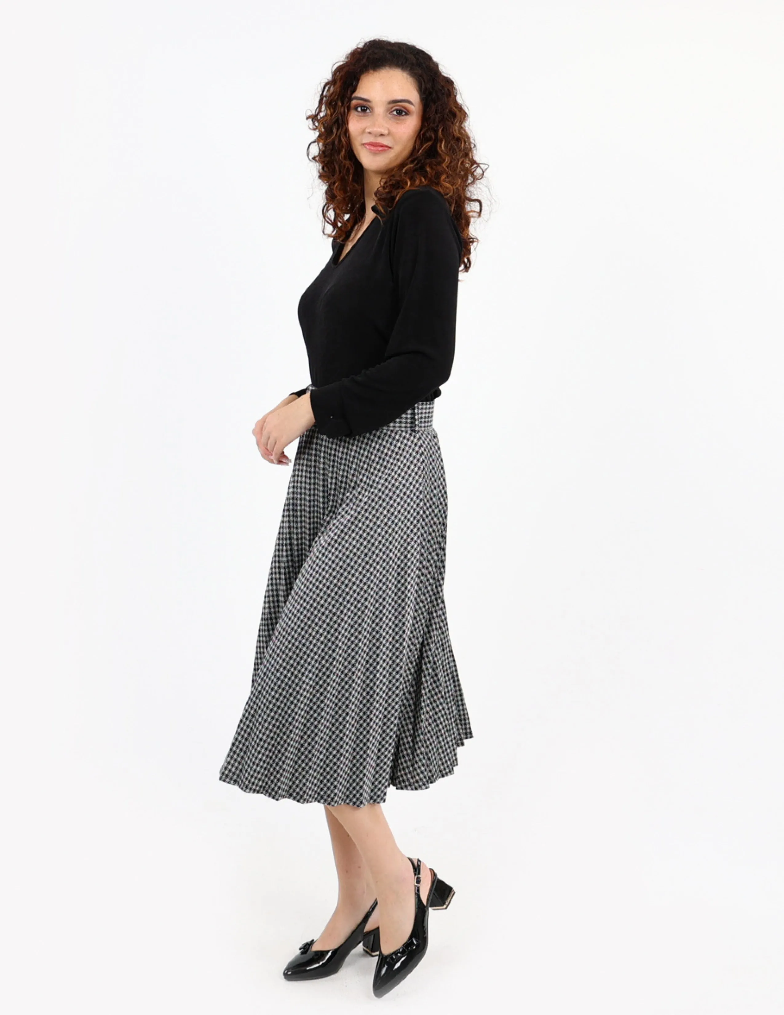 Pleated Lurex Midi Skirt