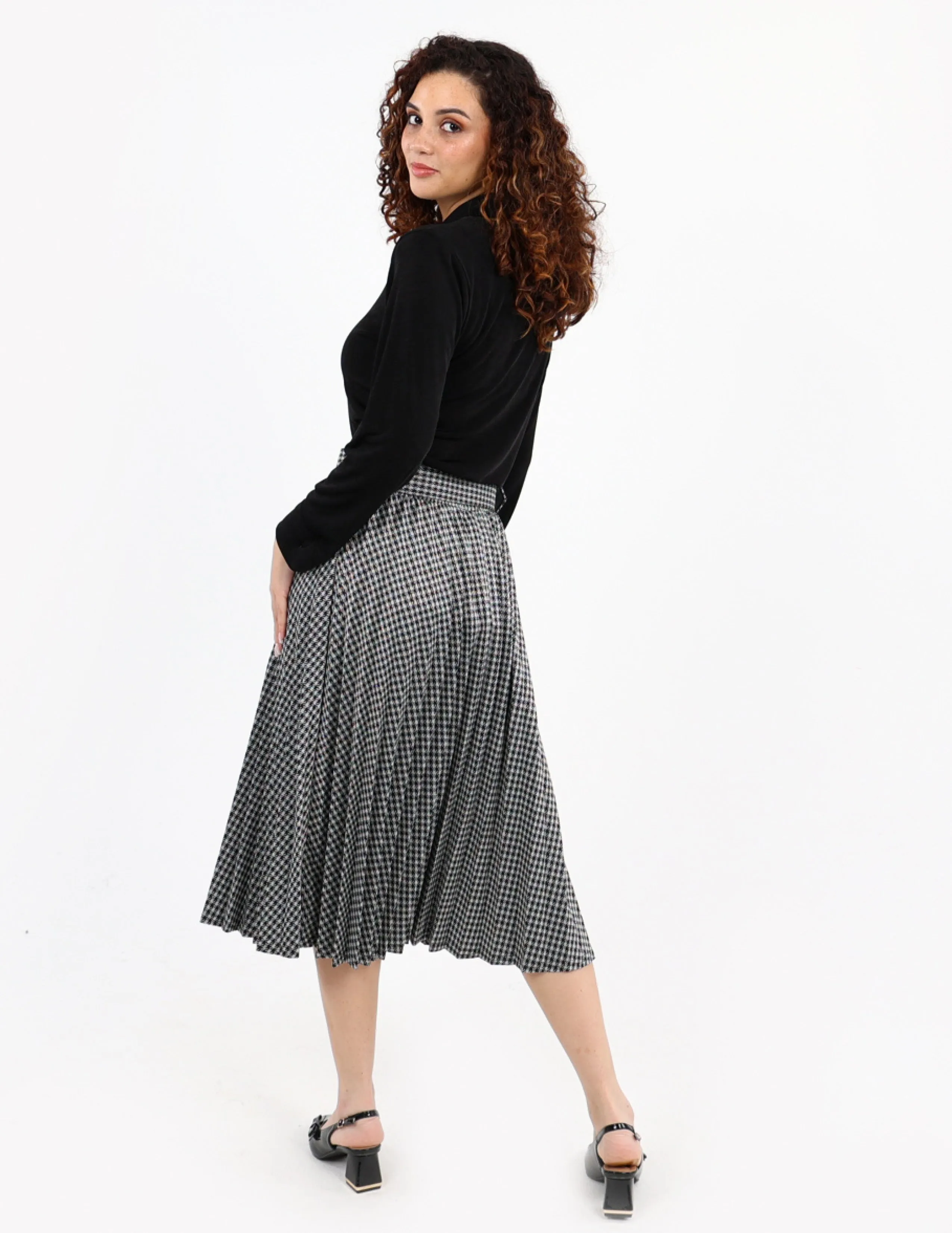 Pleated Lurex Midi Skirt