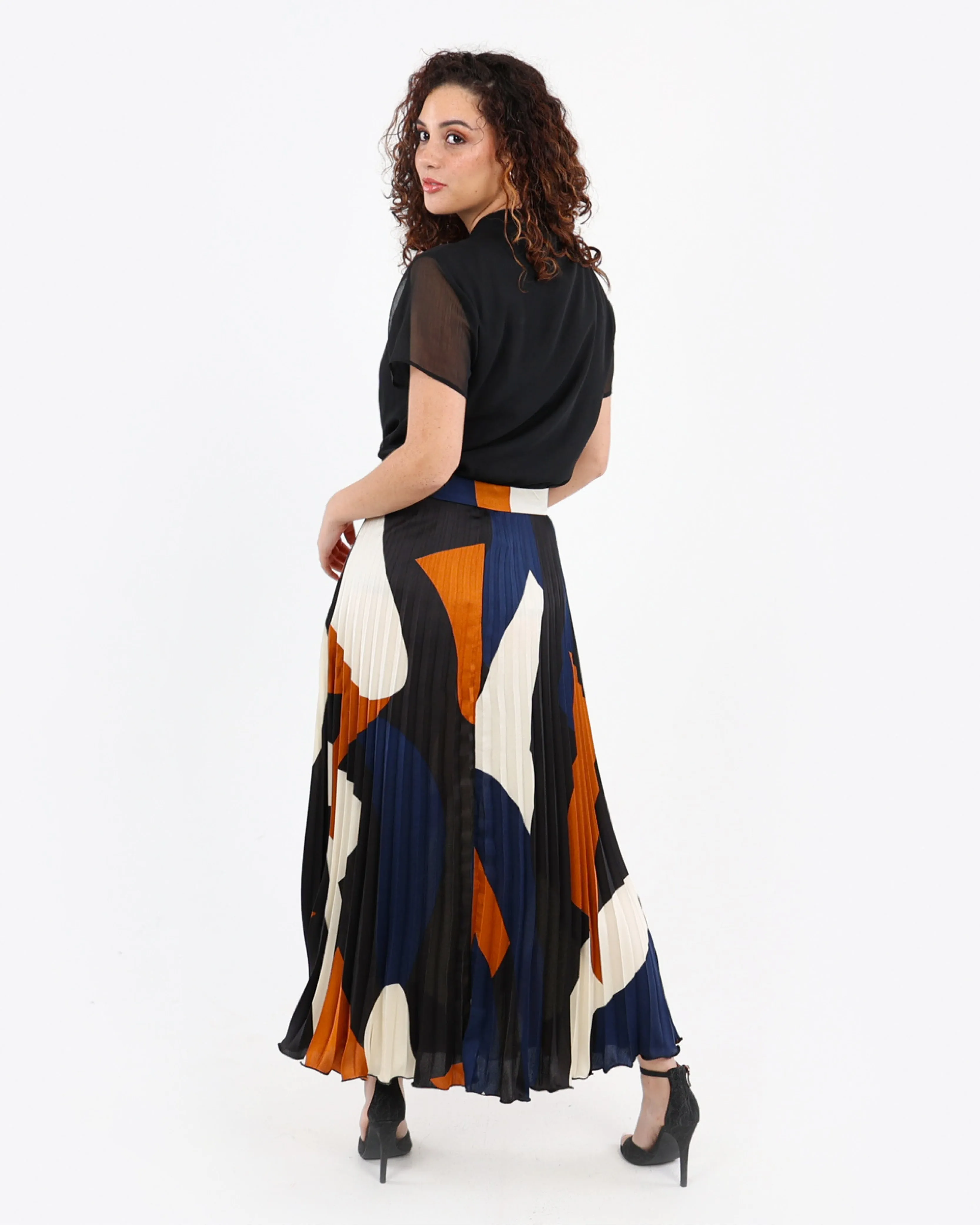 Pleated Print Maxi Skirt