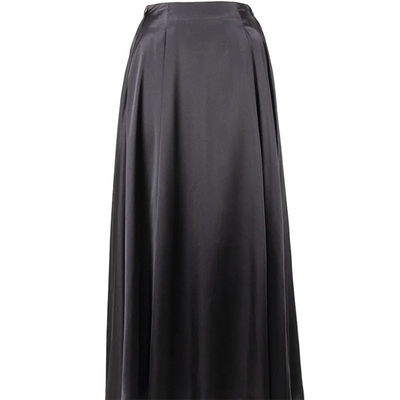 Pleated Satin High-Waisted Midi Skirt