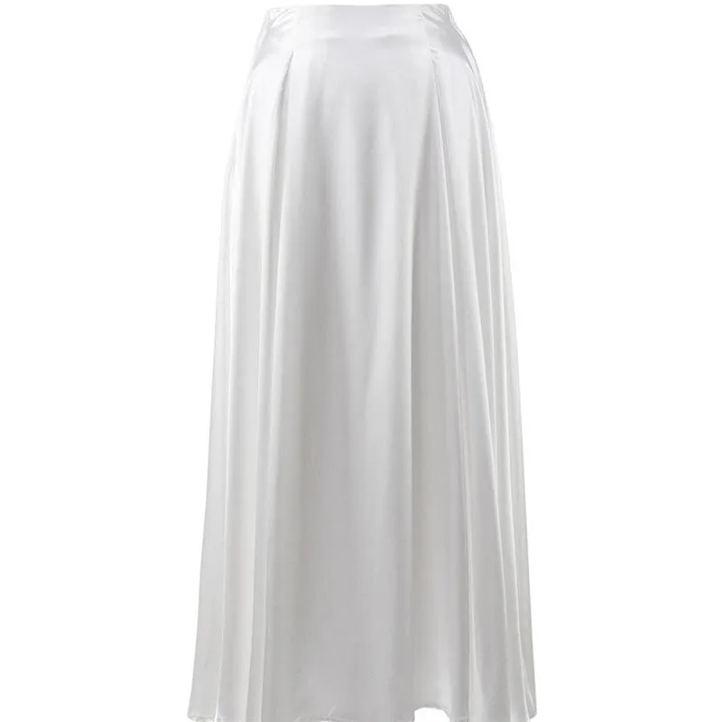 Pleated Satin High-Waisted Midi Skirt
