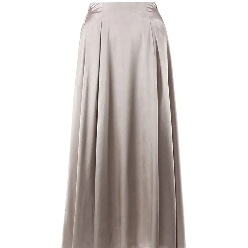Pleated Satin High-Waisted Midi Skirt