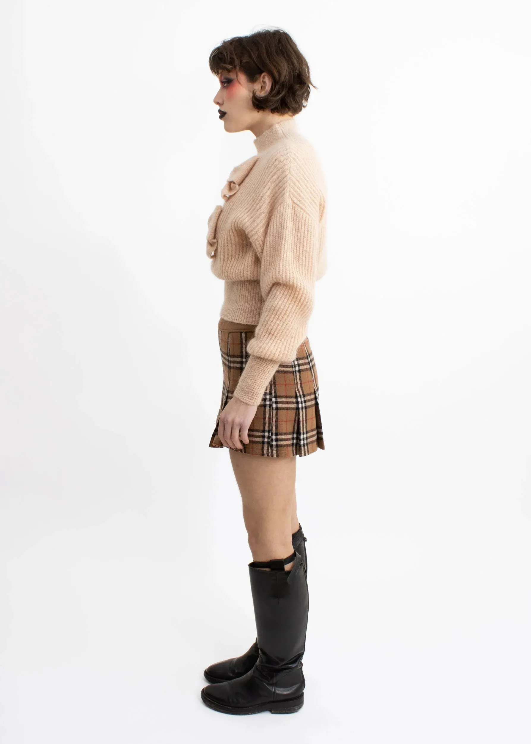 Pleated tartan wool mini skirt
