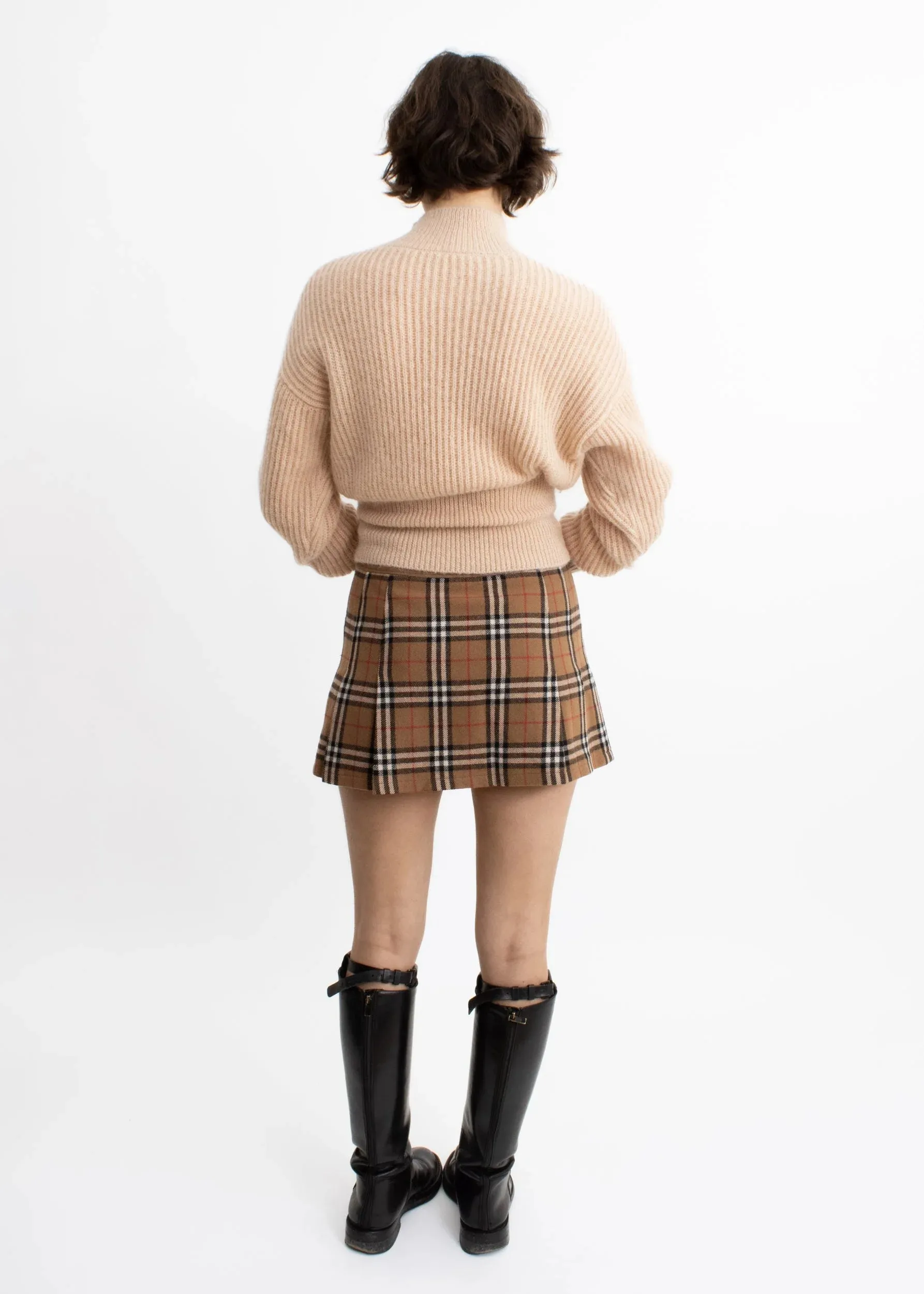 Pleated tartan wool mini skirt