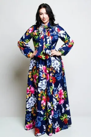Plus Size Gorgeous Floral Bow Maxi Dress