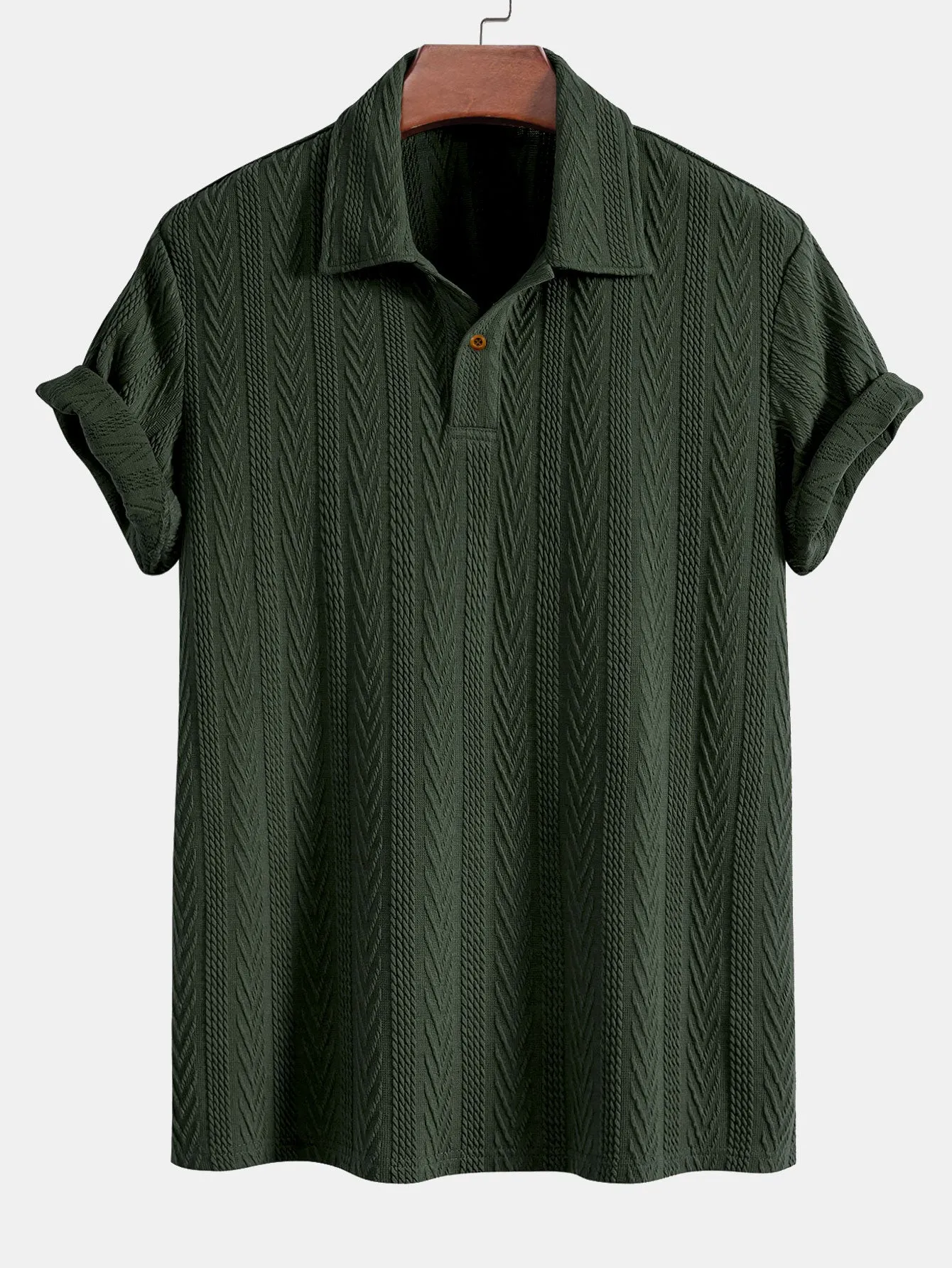 Polo Jacquard Lengan Pendek & Seluar Ribbed Kaki Lurus