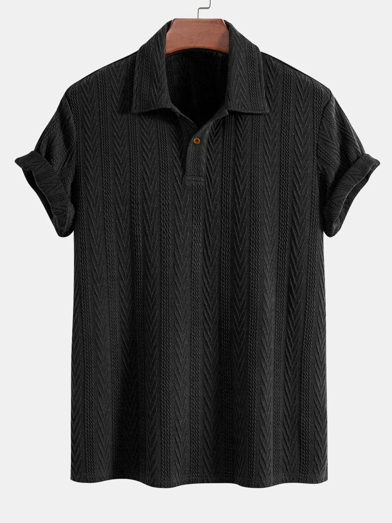 Polo Jacquard Lengan Pendek & Seluar Ribbed Kaki Lurus
