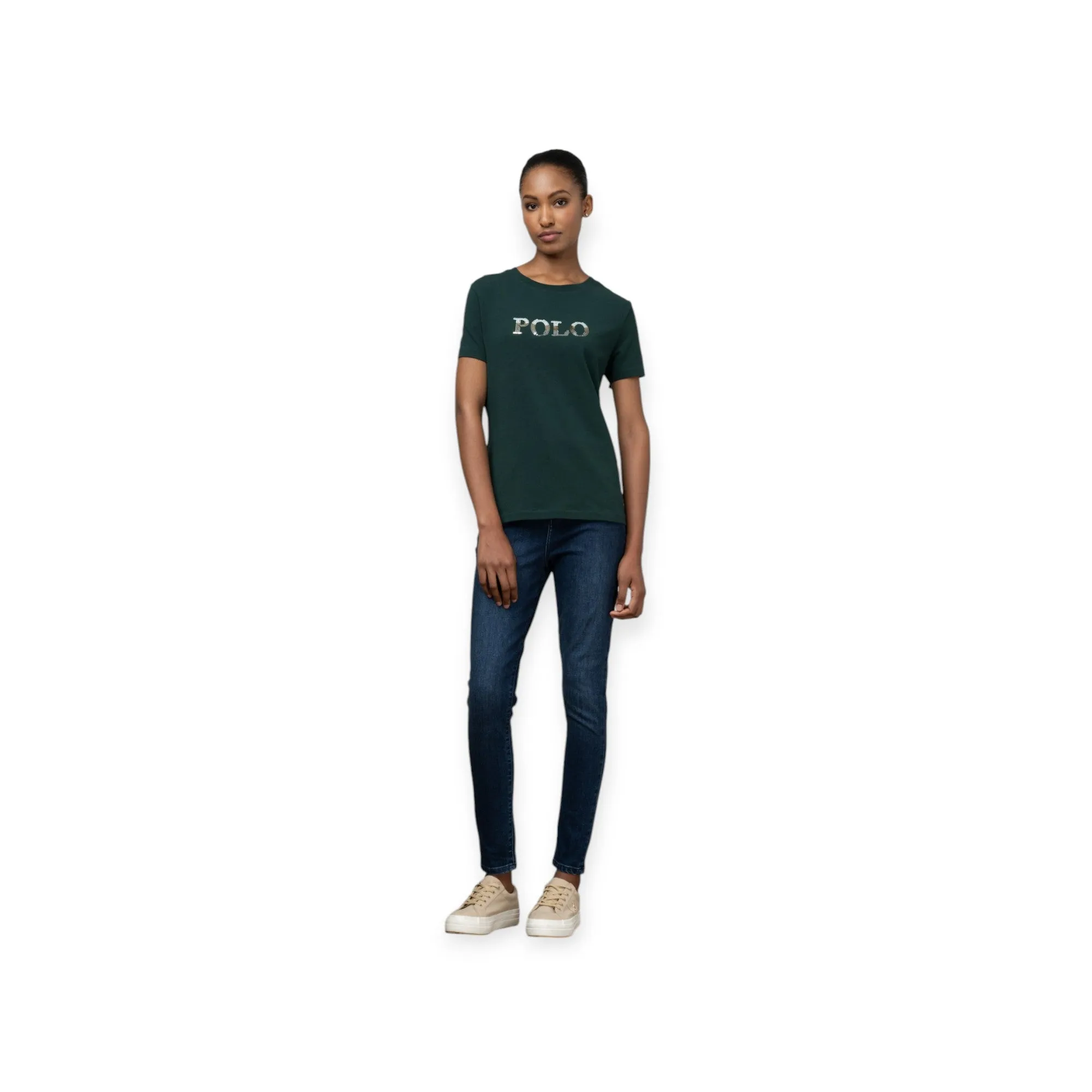Polo Mbali Short Sleeve Sequin T Shirt Bottle Green