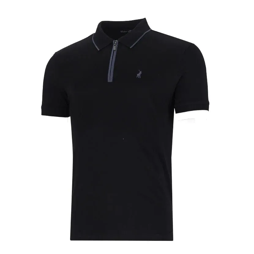 Polo Plain Zip Mercerized Golfer Mens Black