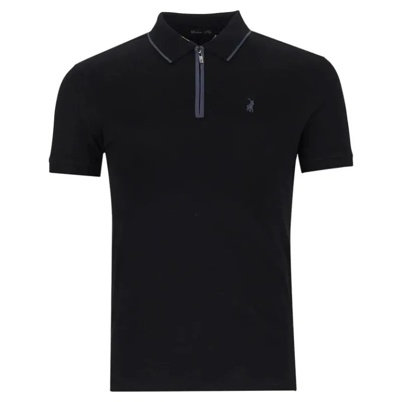 Polo Plain Zip Mercerized Golfer Mens Black
