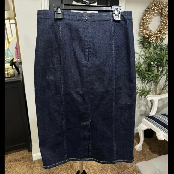 Polo Ralph Lauren Dark Denim Pencil Skirt Size 4 Stretch Zipper Pockets
