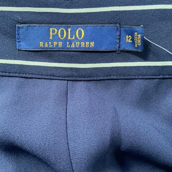 POLO RALPH LAUREN Navy And Cream Striped 💯 Silk Shorts.