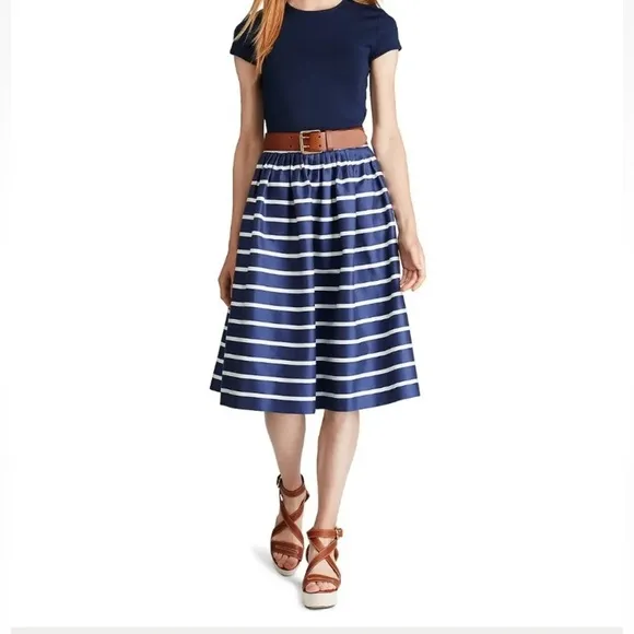 Polo Ralph Lauren Striped A-line Silk/Cotten Blend Navy/white Skirt