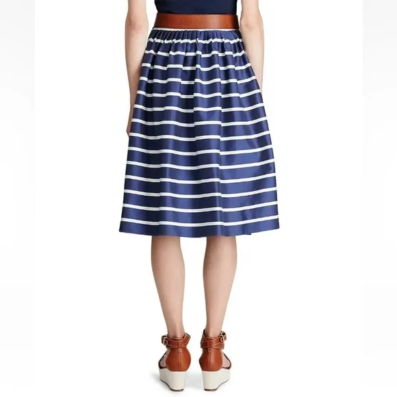 Polo Ralph Lauren Striped A-line Silk/Cotten Blend Navy/white Skirt