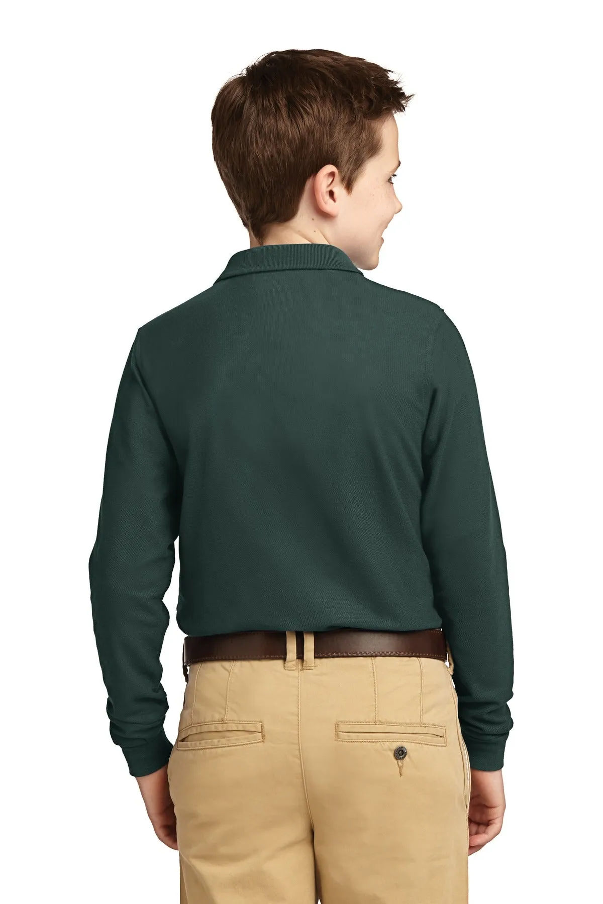 Port Authority Youth Long Sleeve Silk Touch Polo.  Y500LS Dark Green